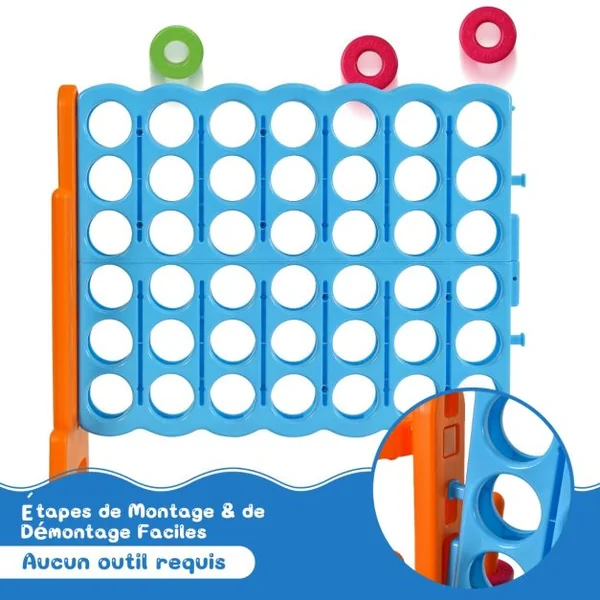 Jeux Puissance 4 Géan Multifonction avec Panier de Basket-ball Jeu d’Anneaux au Côté avec 42 Anneaux Blanc/Bleu/Gris/Orange/Rouge/Vert
