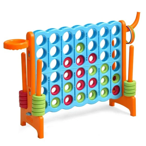 Jeux Puissance 4 Géan Multifonction avec Panier de Basket-ball Jeu d’Anneaux au Côté avec 42 Anneaux Blanc/Bleu/Gris/Orange/Rouge/Vert
