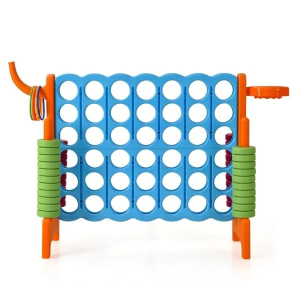 Jeux Puissance 4 Géan Multifonction avec Panier de Basket-ball Jeu d’Anneaux au Côté avec 42 Anneaux Blanc/Bleu/Gris/Orange/Rouge/Vert