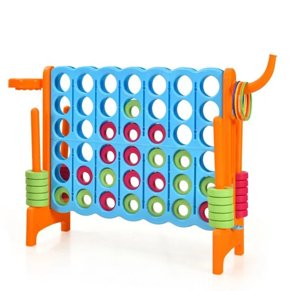 Jeux Puissance 4 Géan Multifonction avec Panier de Basket-ball Jeu d’Anneaux au Côté avec 42 Anneaux Blanc/Bleu/Gris/Orange/Rouge/Vert