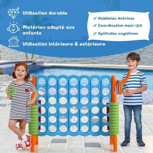 Jeux Puissance 4 Géan Multifonction avec Panier de Basket-ball Jeu d’Anneaux au Côté avec 42 Anneaux Blanc/Bleu/Gris/Orange/Rouge/Vert