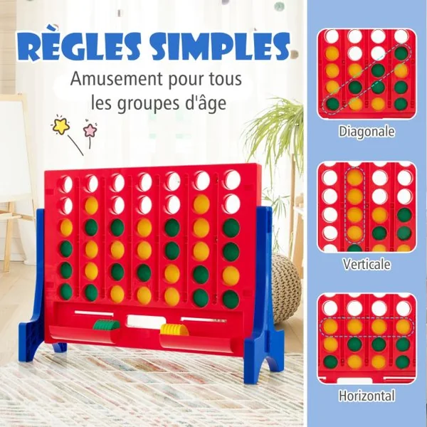 Jeux Puissance 4 Géant Mural avec 42 Jetons Jeu de Société Ludique & Éducatif avec 2 Plateaux Utilisation 62x20x48,5cm Bleu
