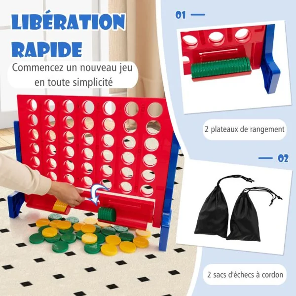 Jeux Puissance 4 Géant Mural avec 42 Jetons Jeu de Société Ludique & Éducatif avec 2 Plateaux Utilisation 62x20x48,5cm Bleu