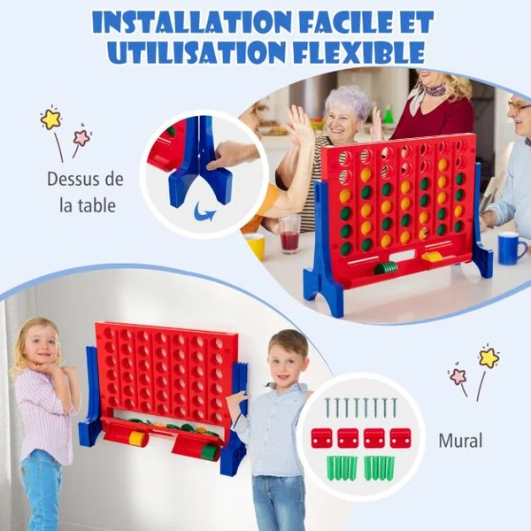 Jeux Puissance 4 Géant Mural avec 42 Jetons Jeu de Société Ludique & Éducatif avec 2 Plateaux Utilisation 62x20x48,5cm Bleu