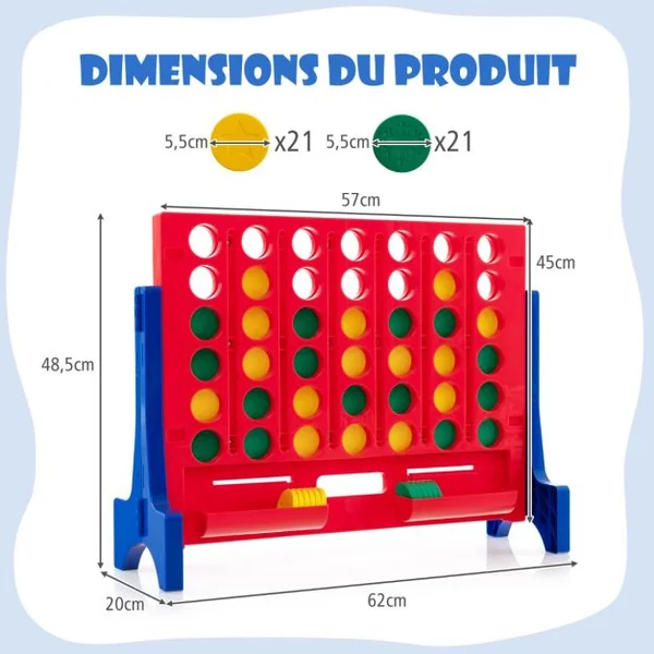 Jeux Puissance 4 Géant Mural avec 42 Jetons Jeu de Société Ludique & Éducatif avec 2 Plateaux Utilisation 62x20x48,5cm Bleu
