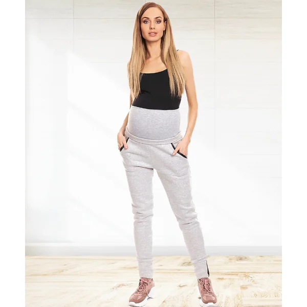 Jogging de grossesse chaud doublé polaire - Gris clair/Gris foncé