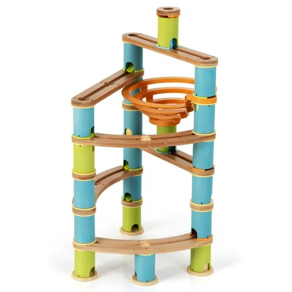 Jouet de Construction en Bambou avec Billes Sac Portable Comprend des Rampes et des Pistes