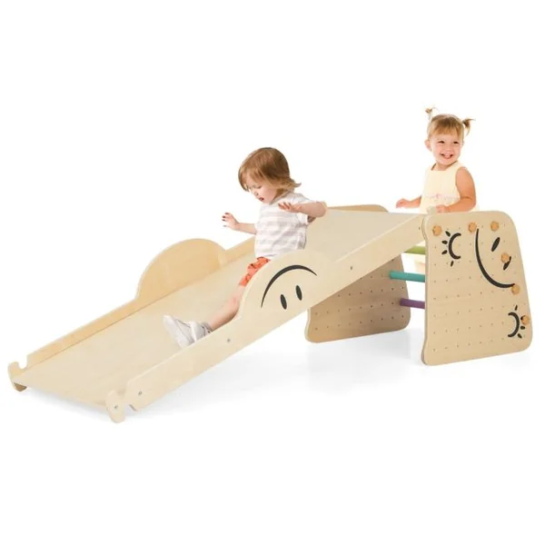Jouets d'Escalade d'Intérieur Ensemble d'Escalade en Bois avec Rampe Réversible Bascule Escabeau Réglable en Hauteur Échelle d'Escalade