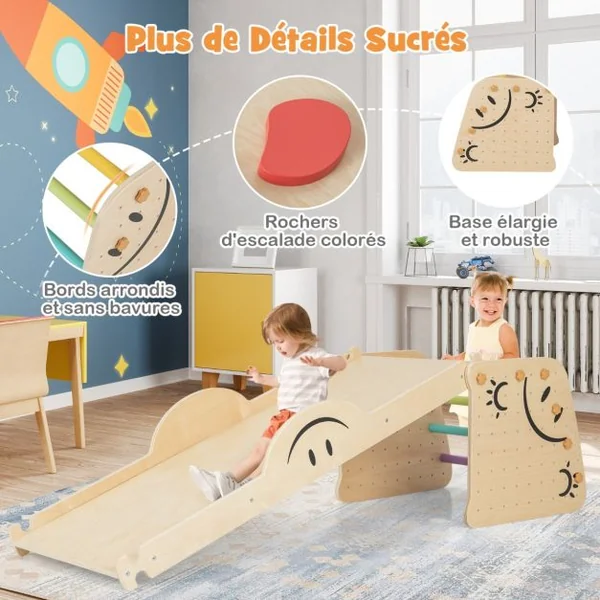 Jouets d'Escalade d'Intérieur Ensemble d'Escalade en Bois avec Rampe Réversible Bascule Escabeau Réglable en Hauteur Échelle d'Escalade
