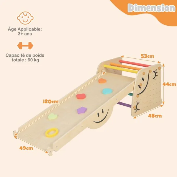 Jouets d'Escalade d'Intérieur Ensemble d'Escalade en Bois avec Rampe Réversible Bascule Escabeau Réglable en Hauteur Échelle d'Escalade