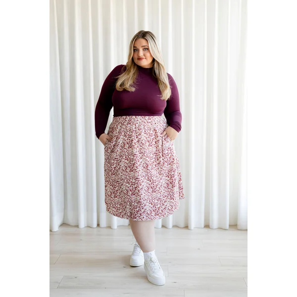 Jupe fleurie à taille élastique (avec poches) - fleurs d'automne