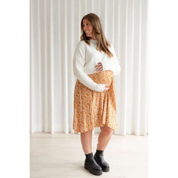 Jupe fleurie à taille élastique - butterscotch