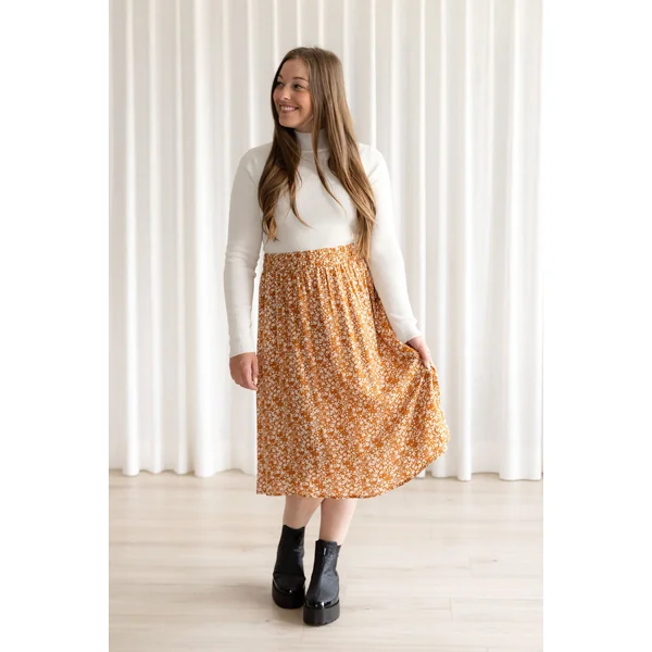 Jupe fleurie à taille élastique - butterscotch