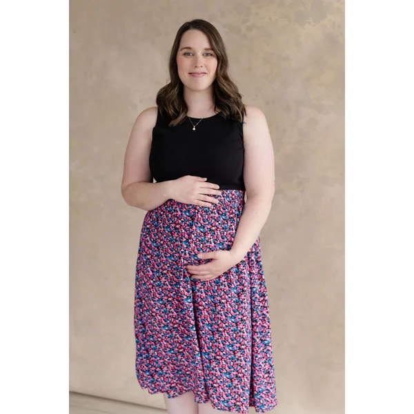 Jupe fleurie à taille élastique - combo fuchsia & bleu
