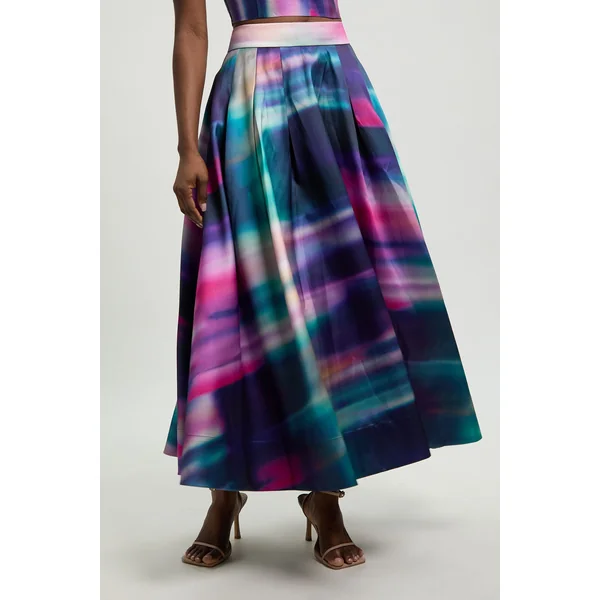Jupe Midi De Bal En Sergé Jacquard À Imprimé Flou