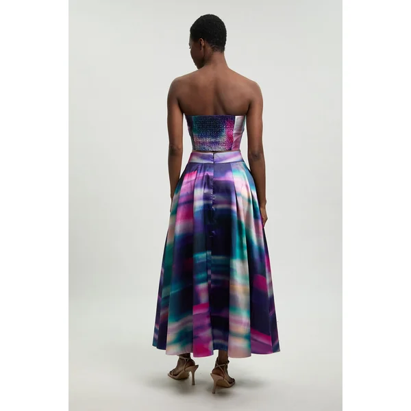Jupe Midi De Bal En Sergé Jacquard À Imprimé Flou