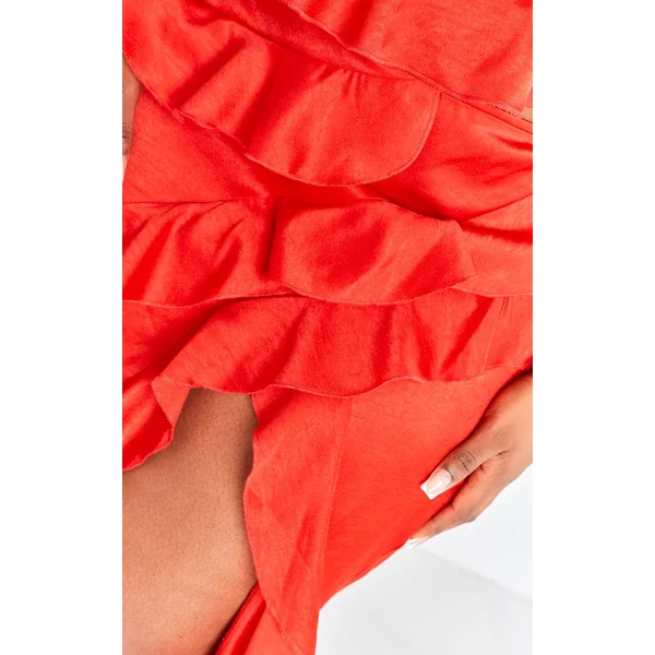 Jupe Midi Grande Taille En Satin À Volants Et Fente Latérale