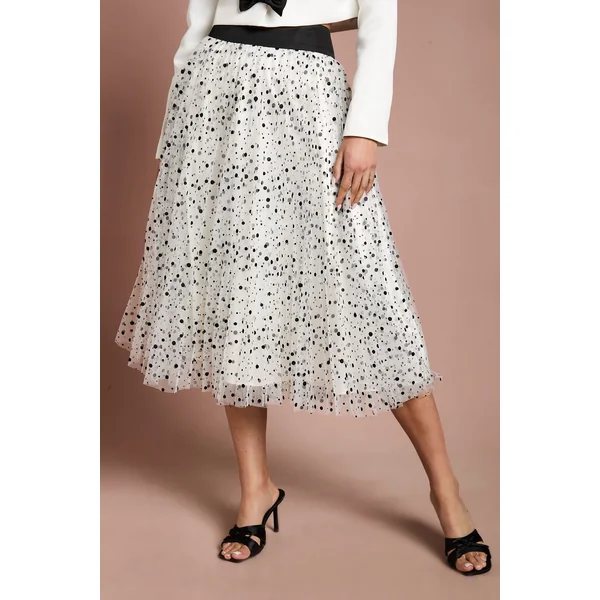 Jupe Midi Plissée En Mesh À Pois Lisa Tan