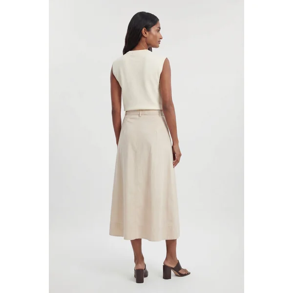 Jupe Midi Tissée En Satin De Coton À Boutons