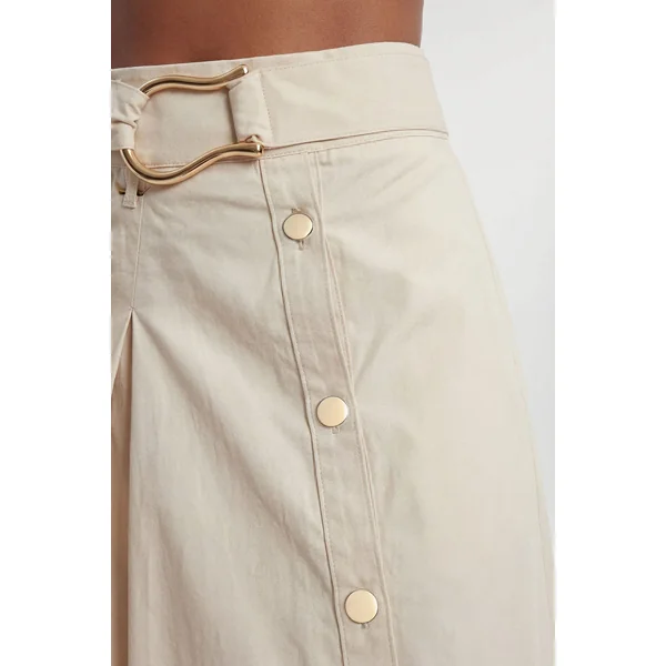 Jupe Midi Tissée En Satin De Coton À Boutons