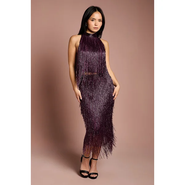 Jupe Midi à Franges Ornementées Petite Taille