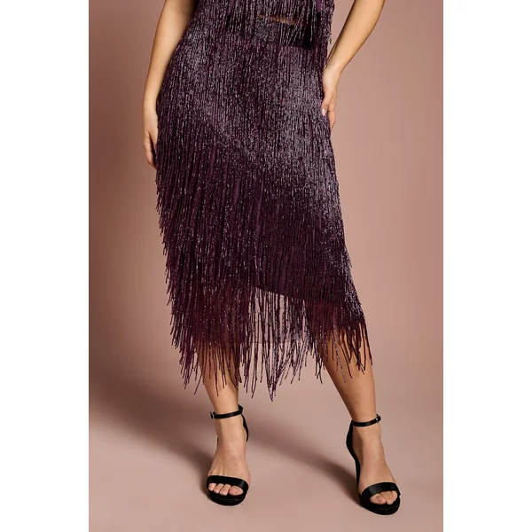 Jupe Midi à Franges Ornementées Petite Taille
