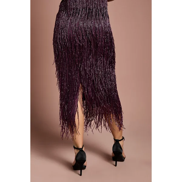 Jupe Midi à Franges Ornementées Petite Taille