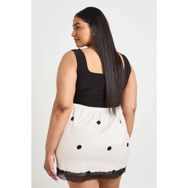 Jupe Mini En Satin À Pois Avec Bordure En Dentelle Grande Taille