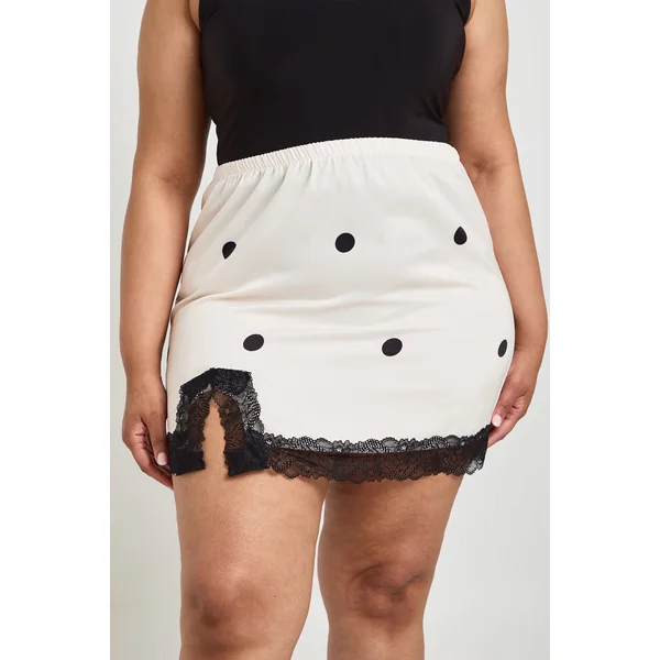 Jupe Mini En Satin À Pois Avec Bordure En Dentelle Grande Taille
