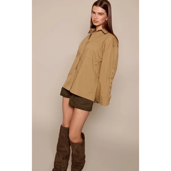Kaki Chemise Oversize En Coton Avec Détail Boutons Aux Manches