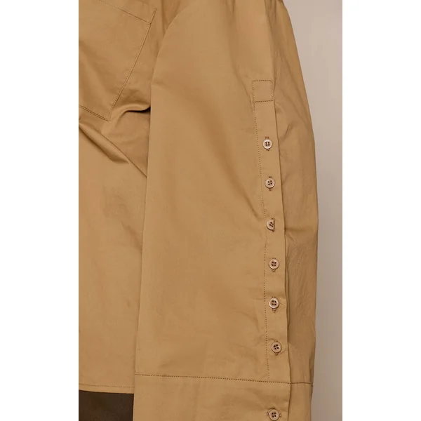 Kaki Chemise Oversize En Coton Avec Détail Boutons Aux Manches