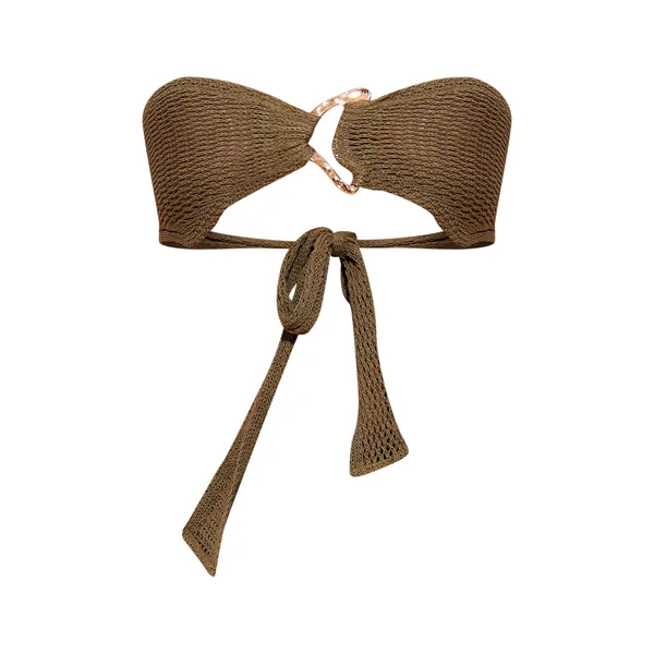 Kaki Haut De Plage Bandeau Au Crochet Avec Finitions Dorées