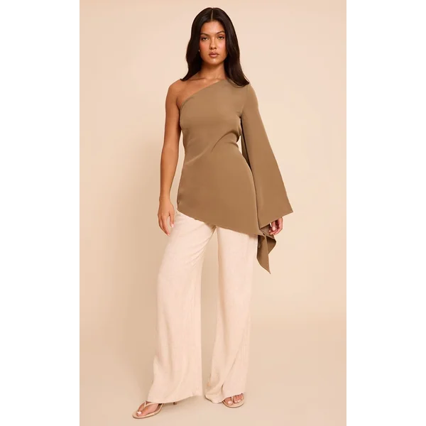 Kaki Haut Long Tissé Asymétrique À Manche Évasée