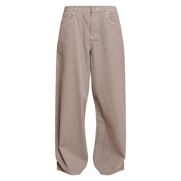 Kaki Jean En Denim Taille Haute À Fines Rayures