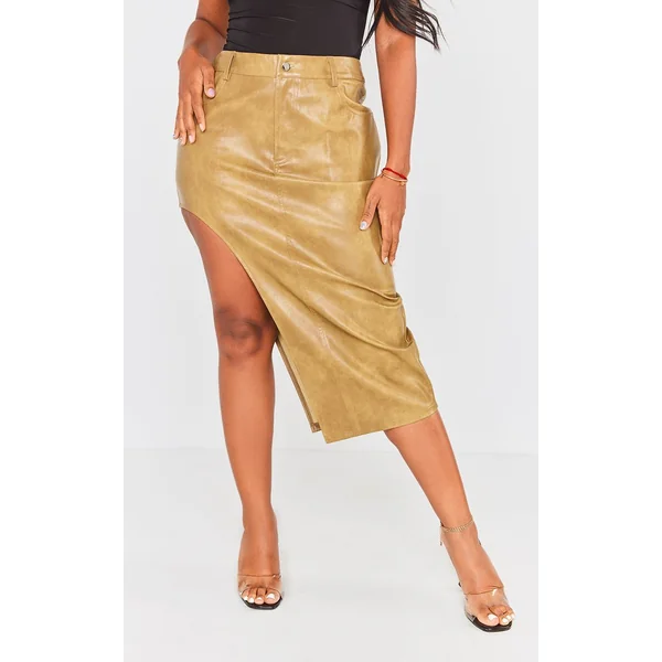 Kaki Jupe Midaxi Asymétrique En Synthétiquecuir Effet Délavé Shape