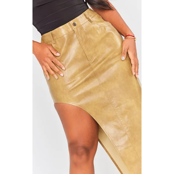 Kaki Jupe Midaxi Asymétrique En Synthétiquecuir Effet Délavé Shape