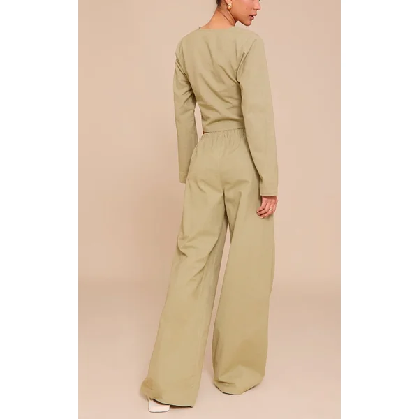 Kaki Pantalon Large À Cordon De Serrage Ensemble Coordonné