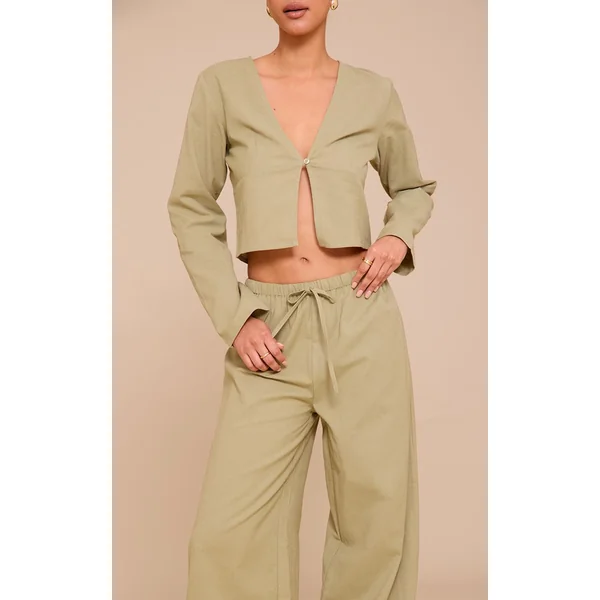 Kaki Pantalon Large À Cordon De Serrage Ensemble Coordonné