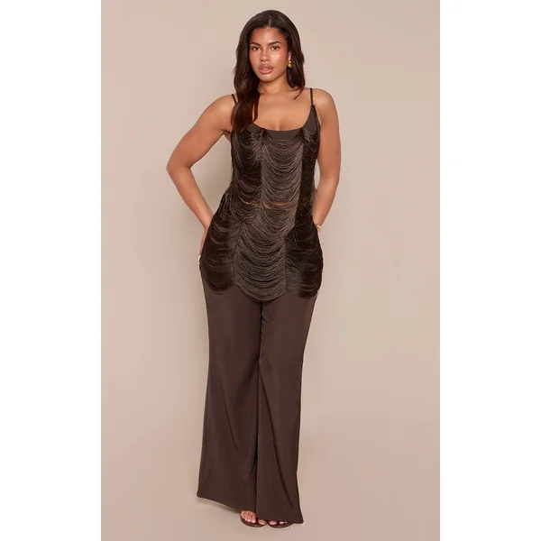 Kaki Pantalon Tailleur Large À Jupe Drapée Ajustée