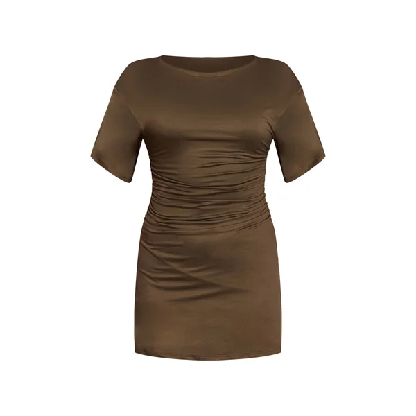 Kaki Robe Courte En Jersey À Taille Froncée