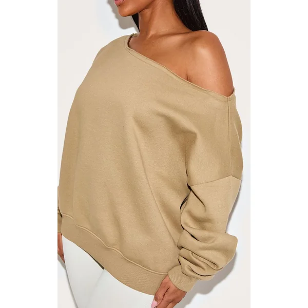 Kaki Sweat Shape À Bords Bruts Et Épaule Tombante