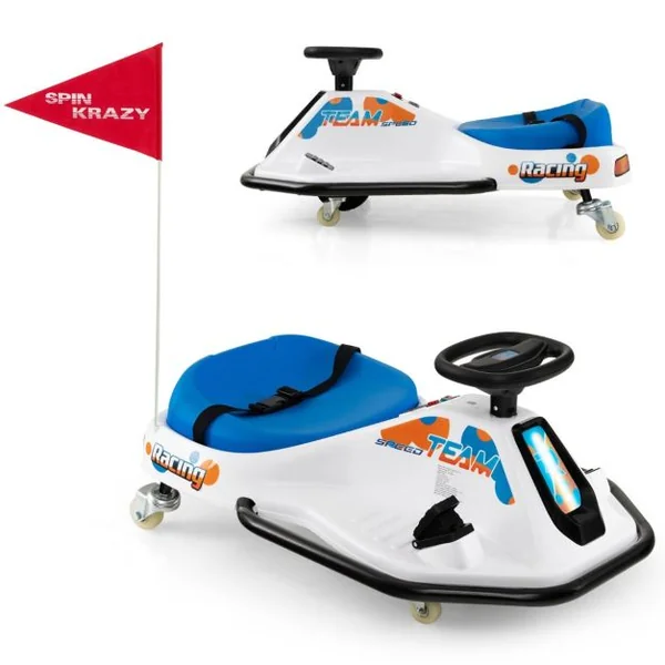 Kart à Dérive Electrique pour Enfants Voiture à Dérive 24V avec Moteur sans Balais de 200W &Vitesse de 3 à 8 km/h pour 3 Ans et Plus Bleu