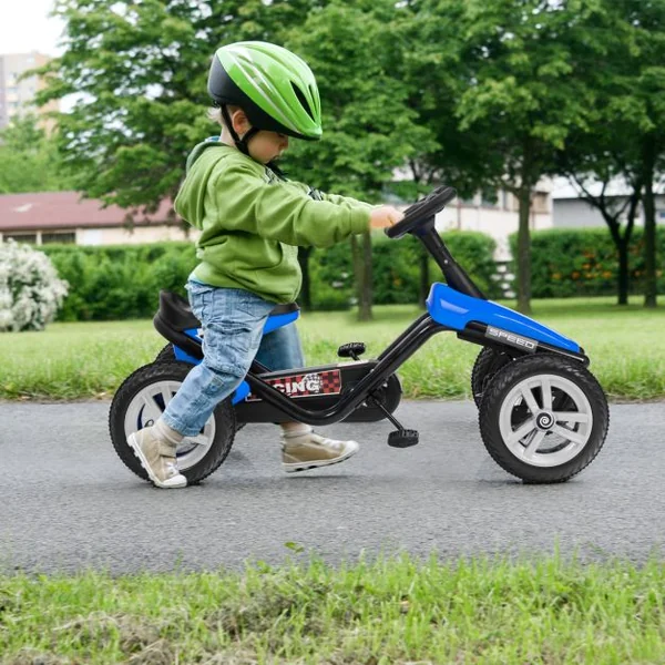 Kart à Pédales Enfants avec Système à Pédalier Vélo et Véhicule Enfants Intérieur Extérieur avec 4 Roues Charge 25KG Bleu