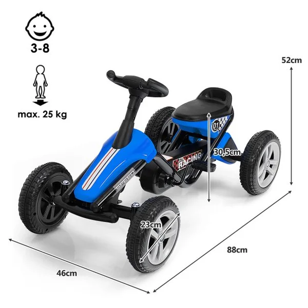Kart à Pédales Enfants avec Système à Pédalier Vélo et Véhicule Enfants Intérieur Extérieur avec 4 Roues Charge 25KG Bleu