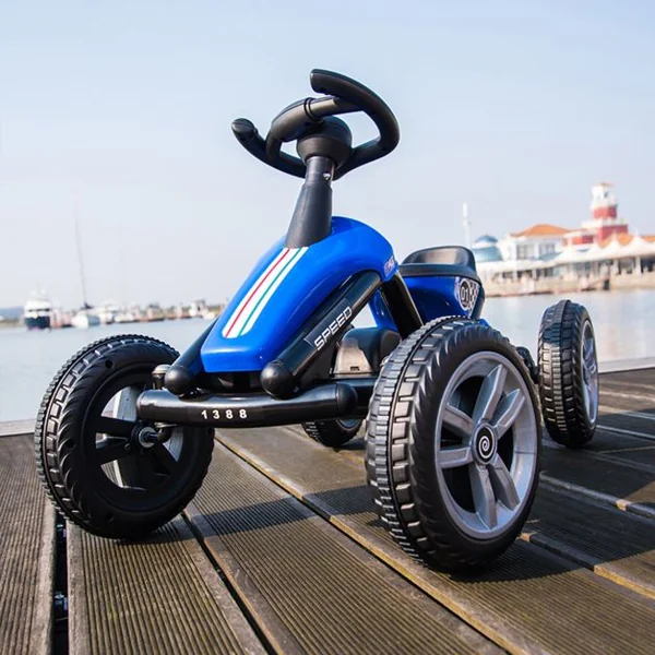 Kart à Pédales Enfants avec Système à Pédalier Vélo et Véhicule Enfants Intérieur Extérieur avec 4 Roues Charge 25KG Bleu