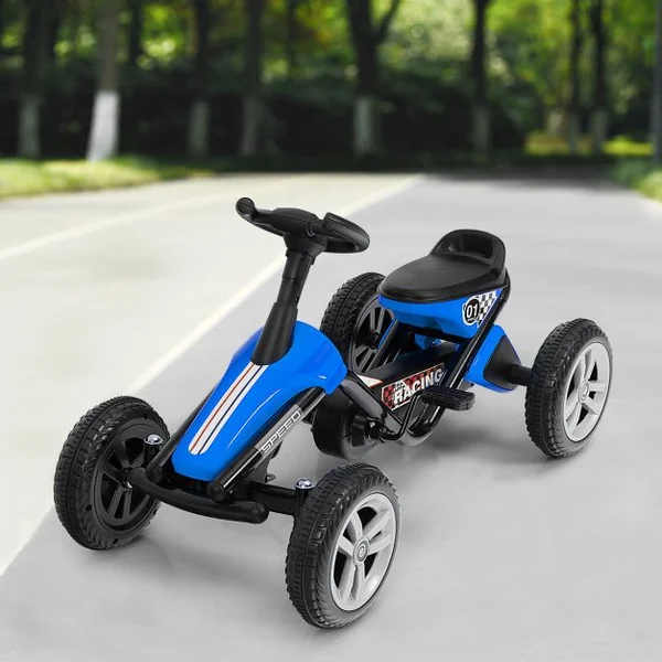 Kart à Pédales Enfants avec Système à Pédalier Vélo et Véhicule Enfants Intérieur Extérieur avec 4 Roues Charge 25KG Bleu