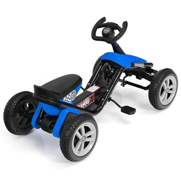 Kart à Pédales Enfants avec Système à Pédalier Vélo et Véhicule Enfants Intérieur Extérieur avec 4 Roues Charge 25KG Bleu