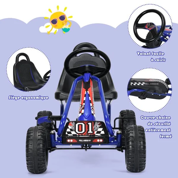 Kart à Pédales Vélo et Véhicule pour Enfants Siège Réglable avec Frein à Main 3-6Ans Bleu/Rouge/Vert/Rose/Orange/Noir