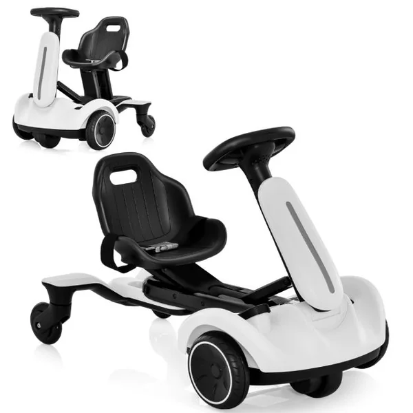 Kart Électrique Dérivable 6V/5 Ah pour Enfants avec 5 Roues Siège Volant Réglables rotation à 360° 5 km/h 3-8 Ans Blanc