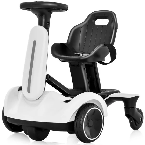 Kart Électrique Dérivable 6V/5 Ah pour Enfants avec 5 Roues Siège Volant Réglables rotation à 360° 5 km/h 3-8 Ans Blanc